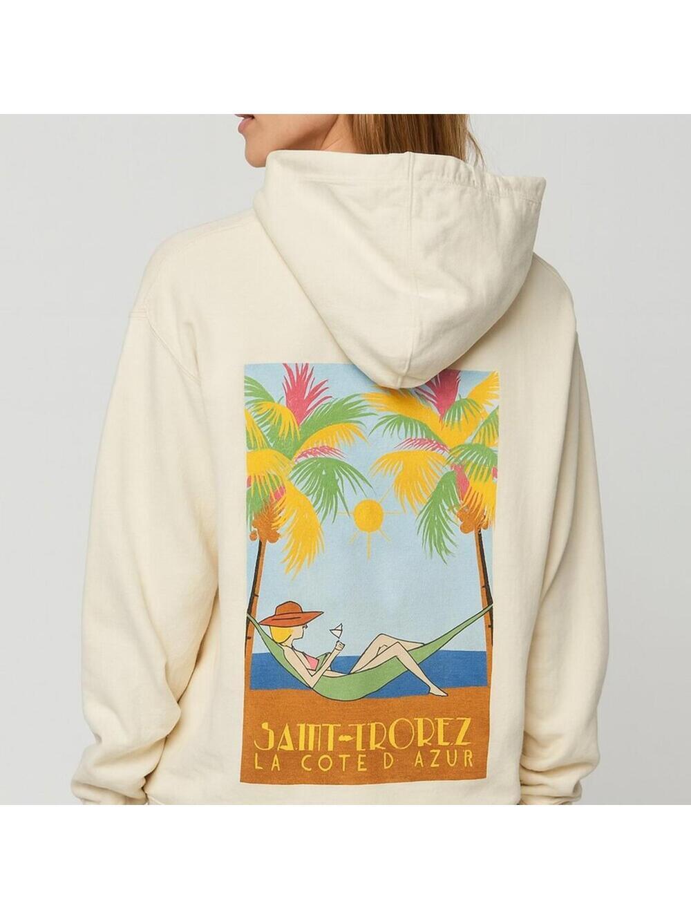 Rosa Cha St. Tropez Cream Graphic Boxy Sweatshirt Hoodie Size Medium